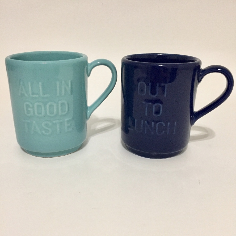 Set of 2 Kate Spade Stackable Mugs Lenox Navy Mint